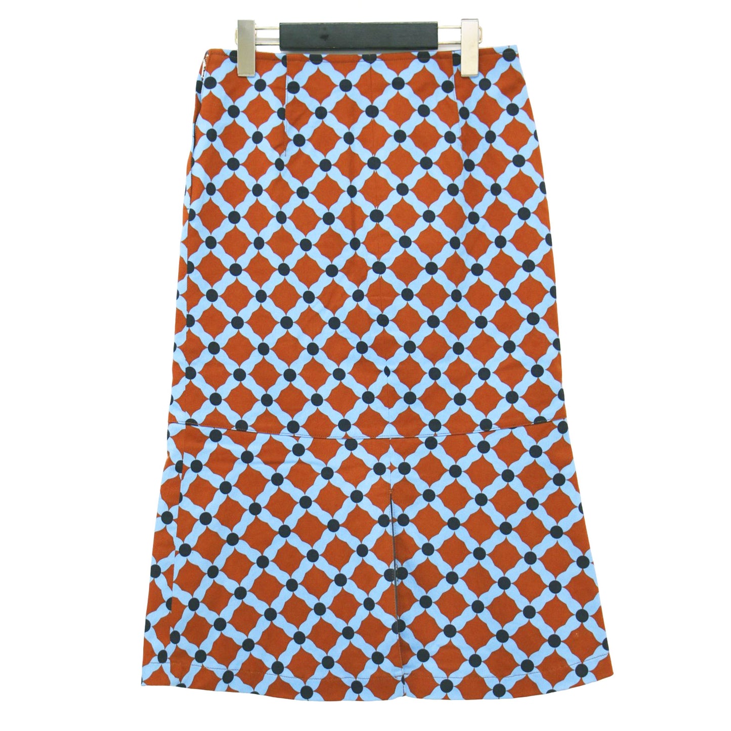 22春夏 ダイヤゴナル プリント マーメイドスカート / タイト ミモレ丈 スリット 総柄 コットン