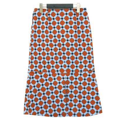 22春夏 ダイヤゴナル プリント マーメイドスカート / タイト ミモレ丈 スリット 総柄 コットン