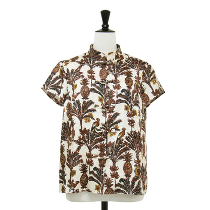 プリント チャイナ ブラウス / ISLAND WALL シャツ ショート丈 半袖 総柄