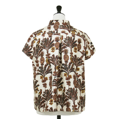 プリント チャイナ ブラウス / ISLAND WALL シャツ ショート丈 半袖 総柄