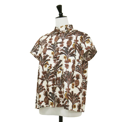 プリント チャイナ ブラウス / ISLAND WALL シャツ ショート丈 半袖 総柄