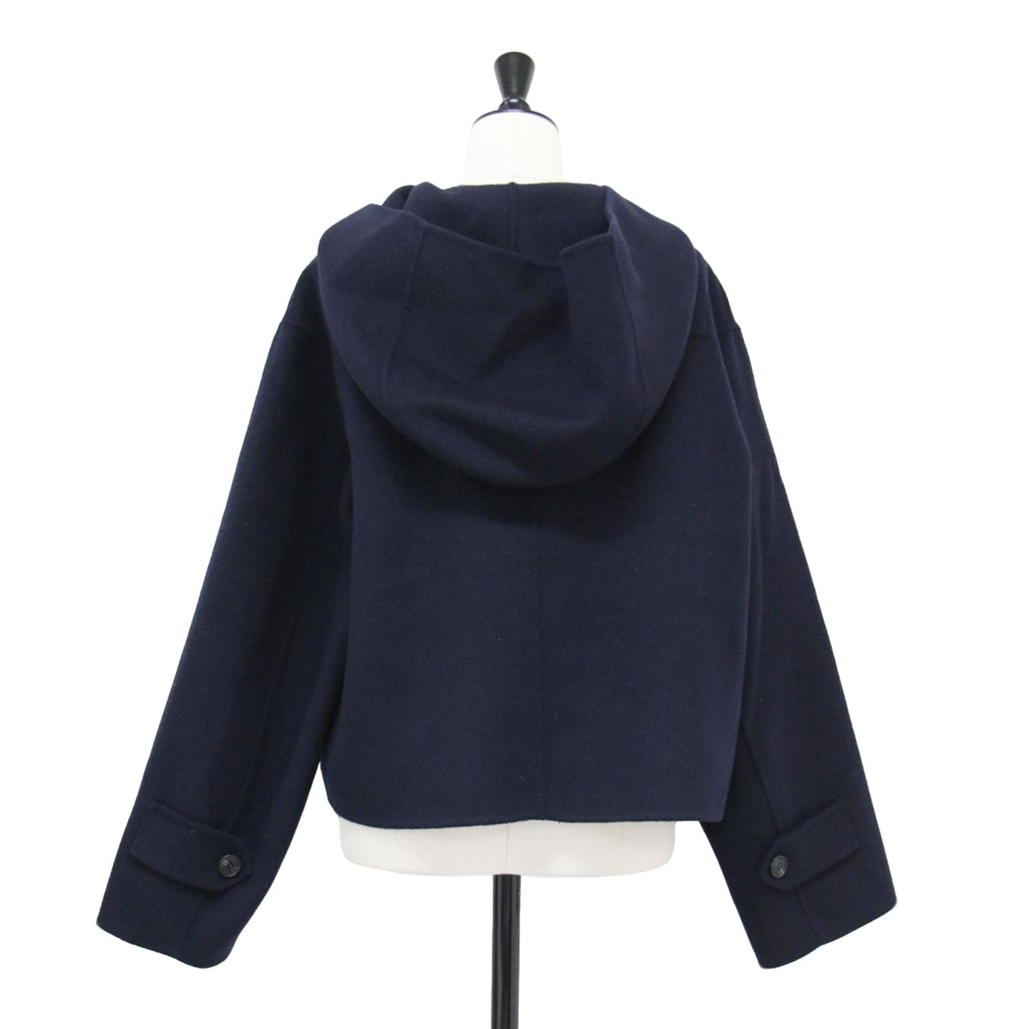 フード付き ショート ダッフルコート / ジャケット 長袖 クロップド丈 ワイド ウール