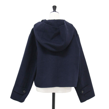 フード付き ショート ダッフルコート / ジャケット 長袖 クロップド丈 ワイド ウール