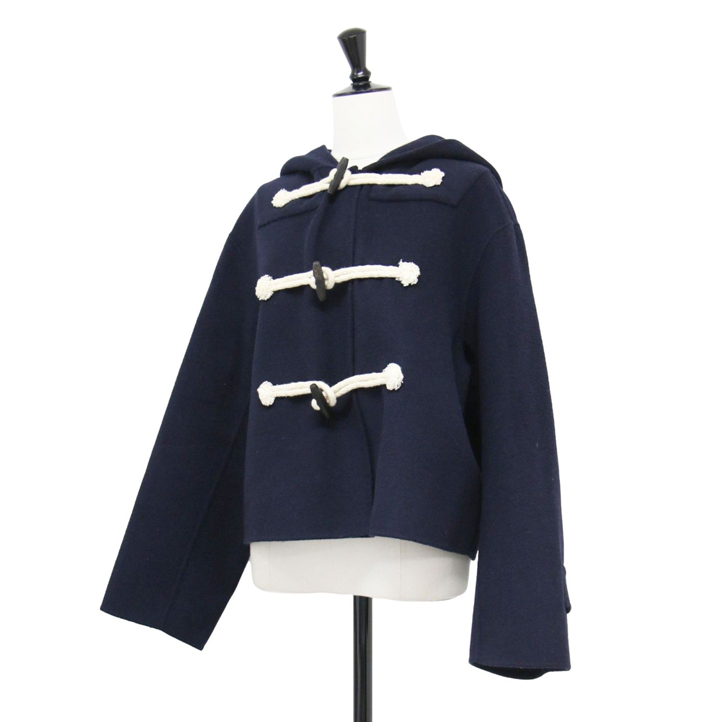 フード付き ショート ダッフルコート / ジャケット 長袖 クロップド丈 ワイド ウール