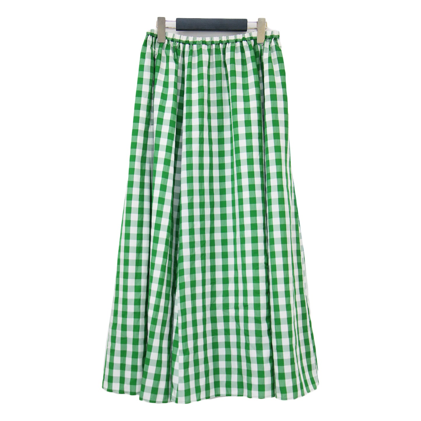ギンガムチェック フレア ギャザー スカート / ロング丈 ウエストゴム ウォッシャブル