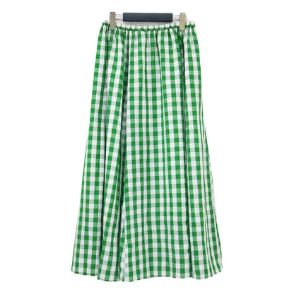 ギンガムチェック フレア ギャザー スカート / ロング丈 ウエストゴム ウォッシャブル