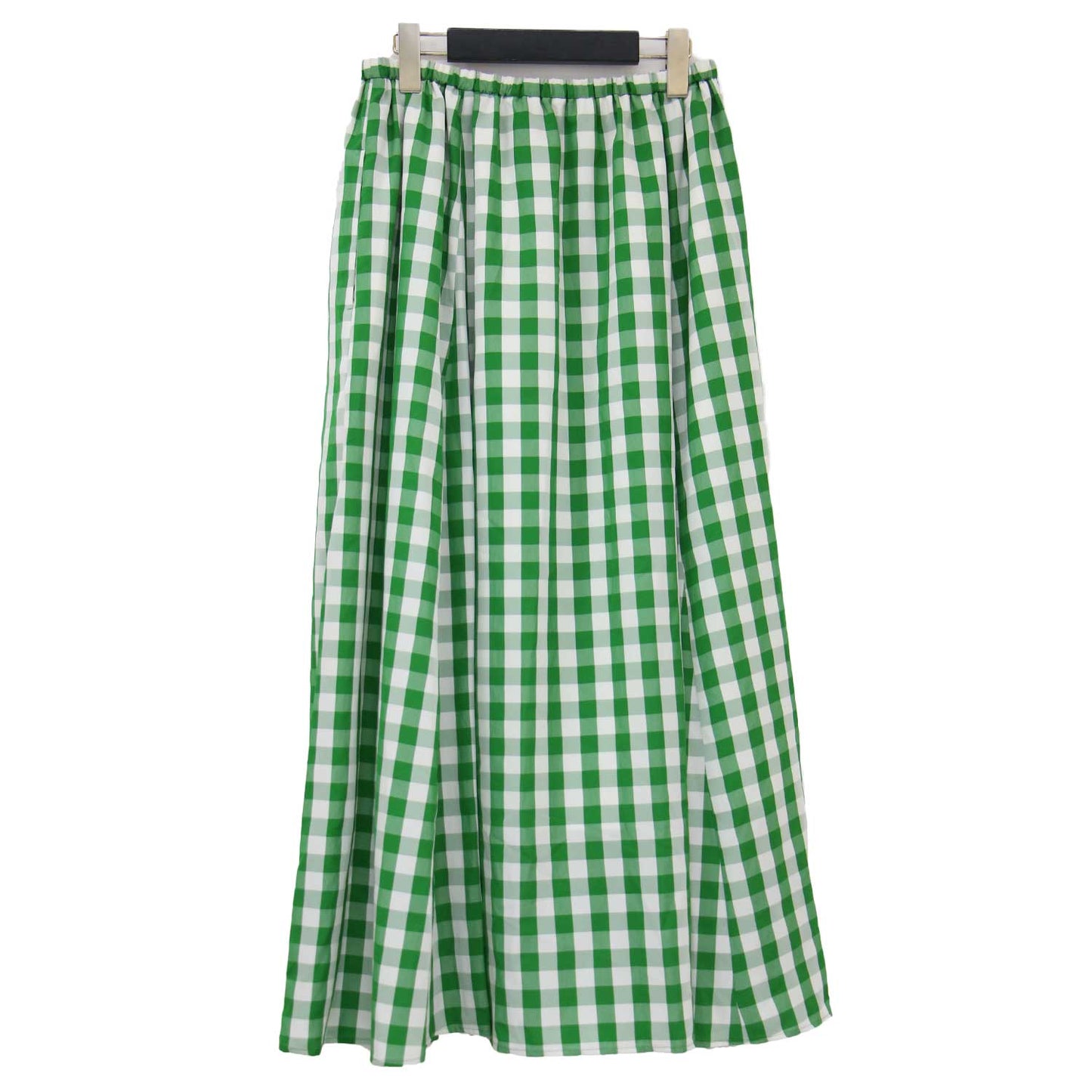 ギンガムチェック フレア ギャザー スカート / ロング丈 ウエストゴム ウォッシャブル