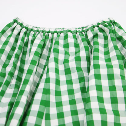 ギンガムチェック フレア ギャザー スカート / ロング丈 ウエストゴム ウォッシャブル