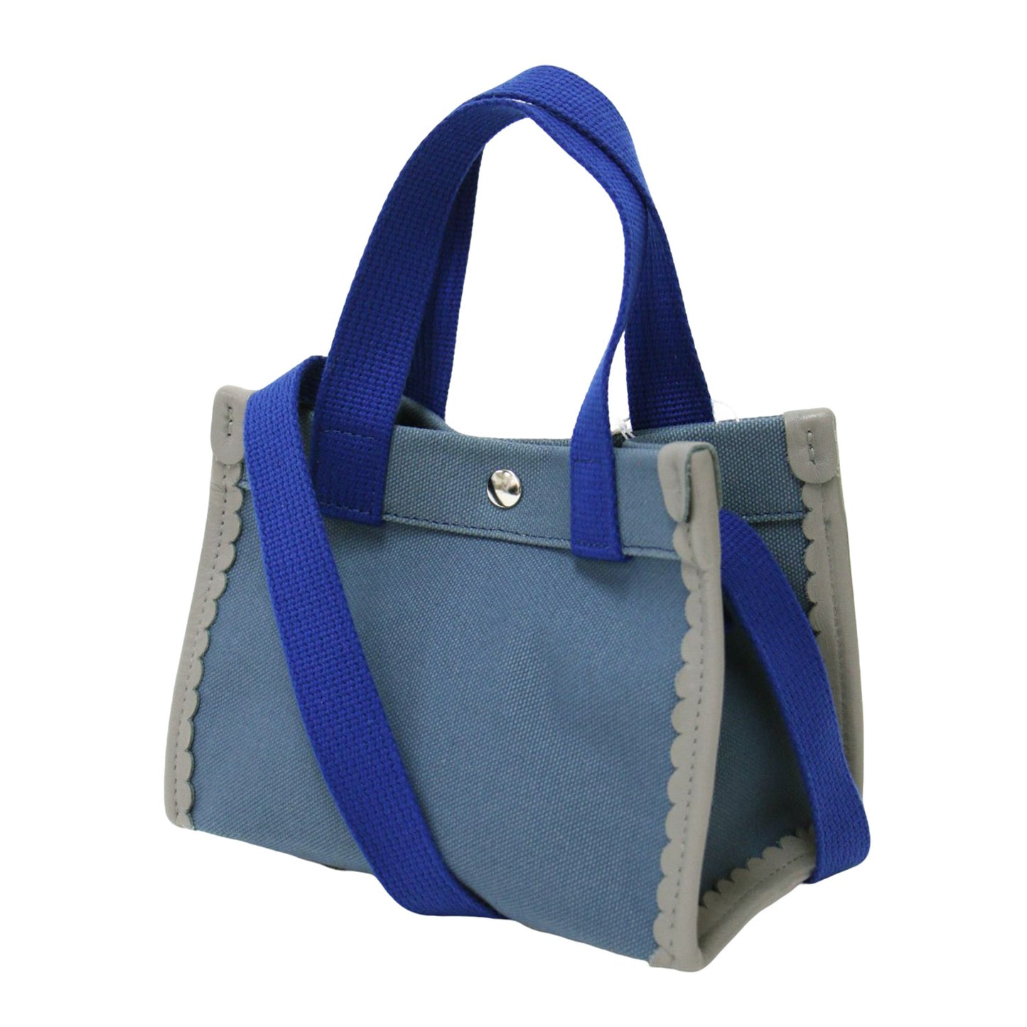 スカラップ 2WAY ミニ トートバッグ / ショルダーバッグ コットン レザー