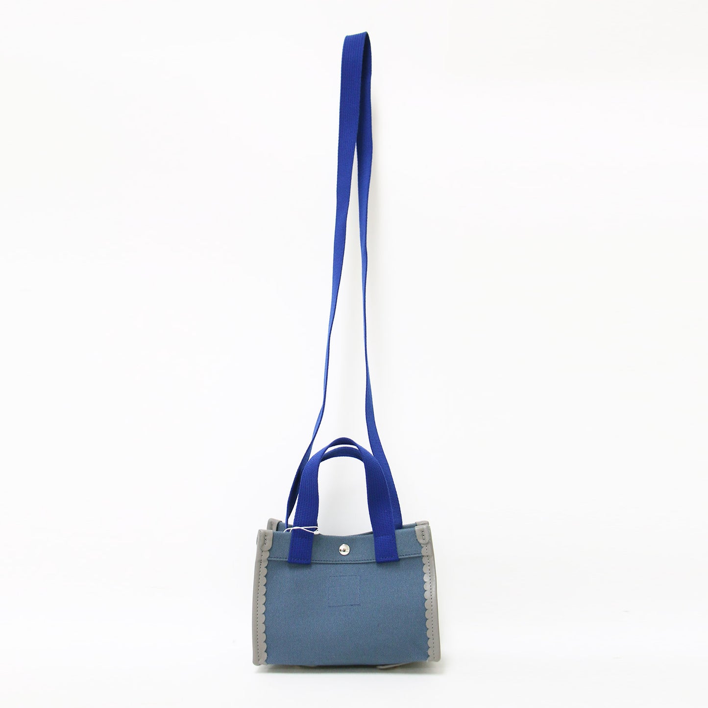 スカラップ 2WAY ミニ トートバッグ / ショルダーバッグ コットン レザー