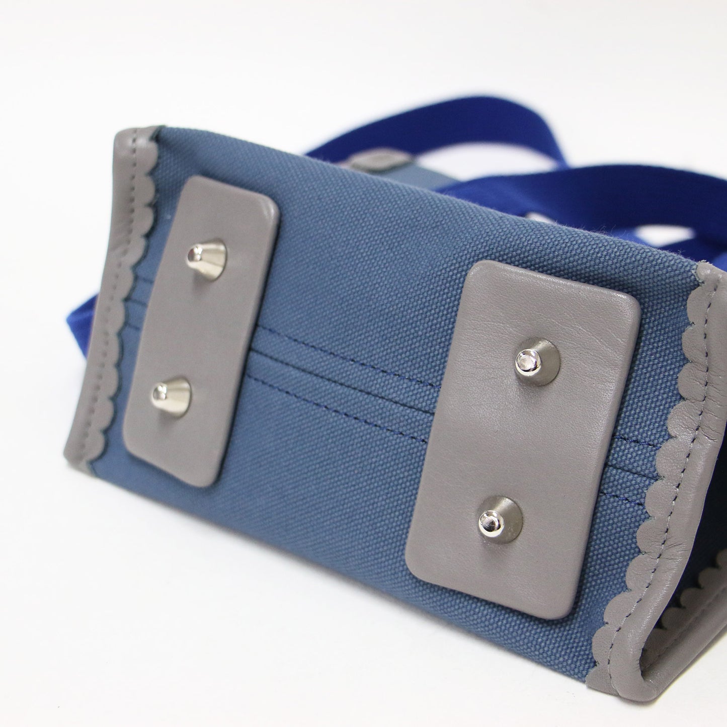 スカラップ 2WAY ミニ トートバッグ / ショルダーバッグ コットン レザー