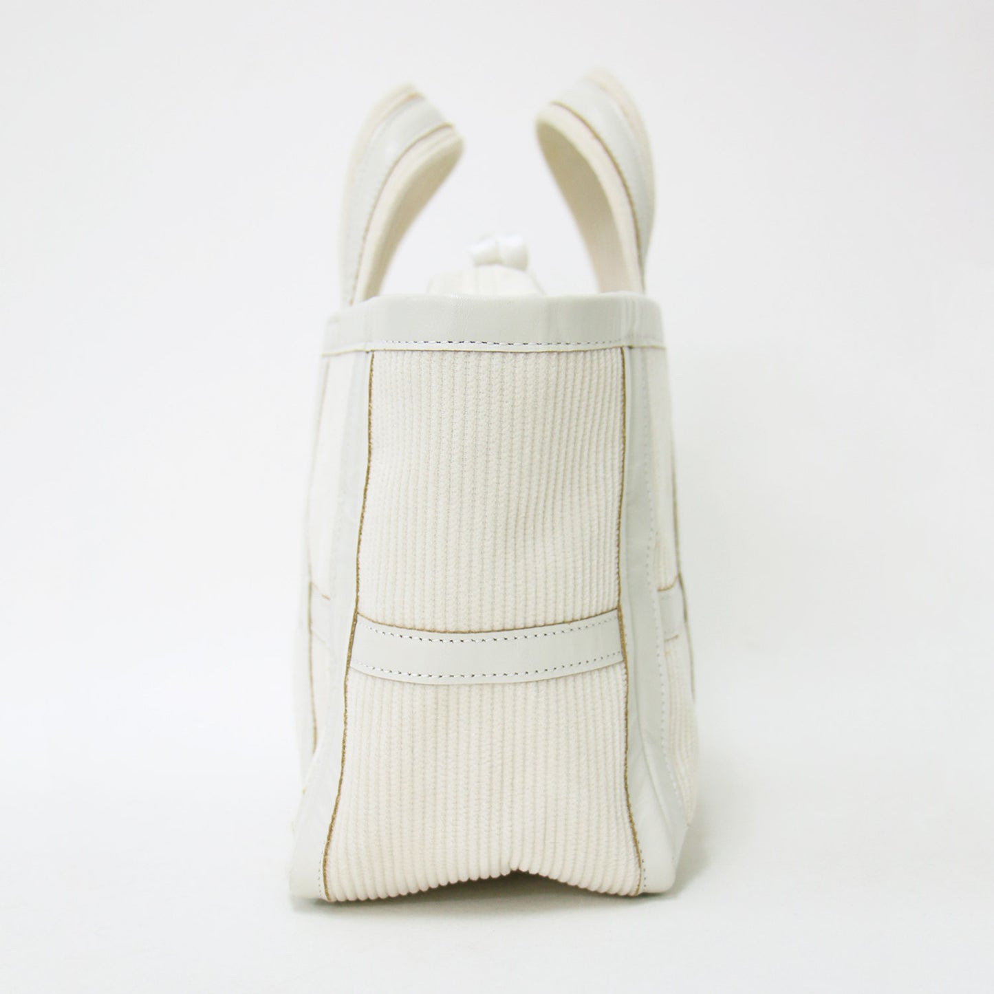 レザートリム コーデュロイ トートバッグ / ハンドバッグ コットン 牛革