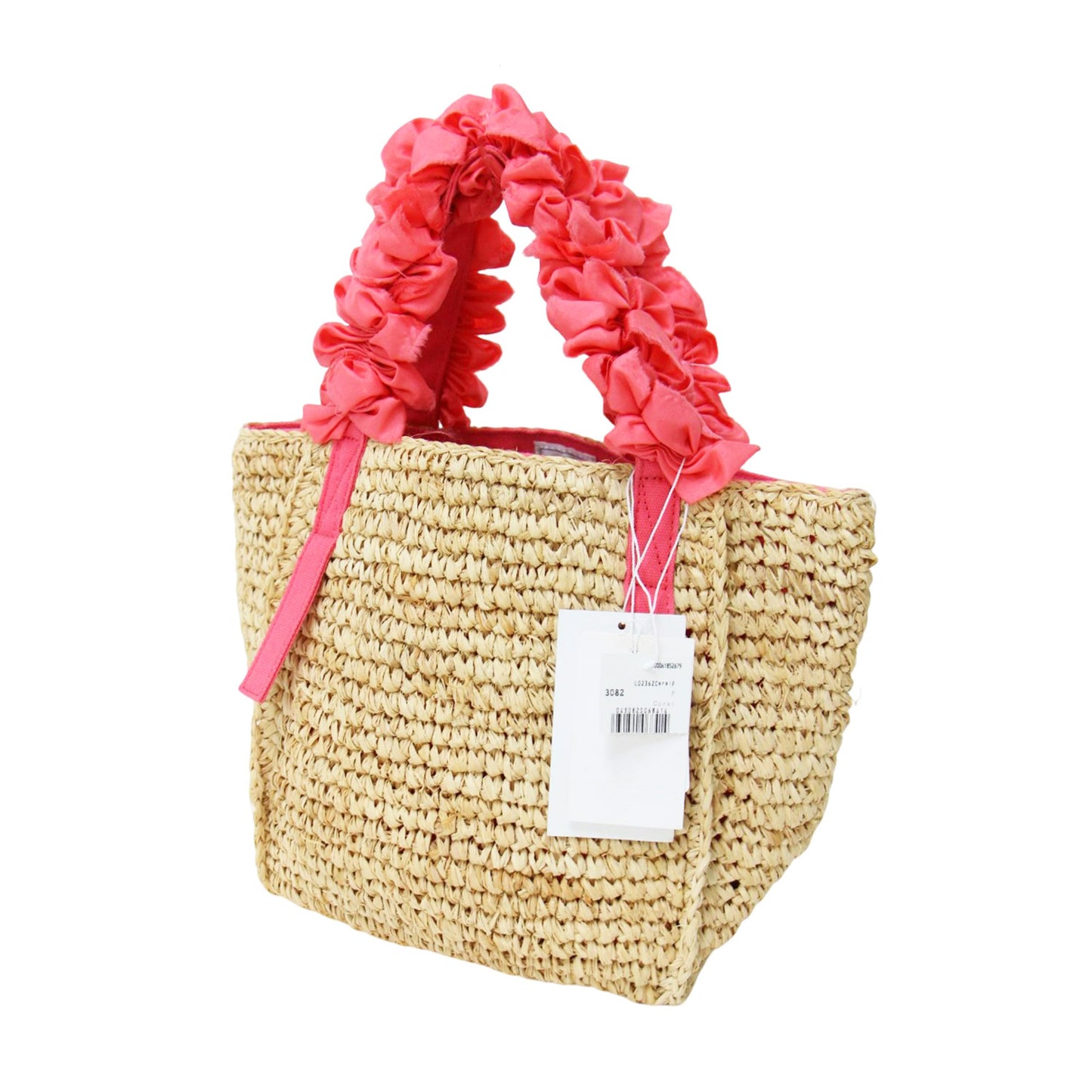 伊勢丹限定 グレープハンドル ラフィア トートバッグ / カゴバッグ ハンドバッグ フリル シルク