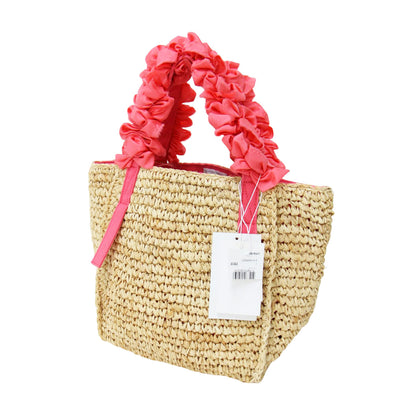 伊勢丹限定 グレープハンドル ラフィア トートバッグ / カゴバッグ ハンドバッグ フリル シルク