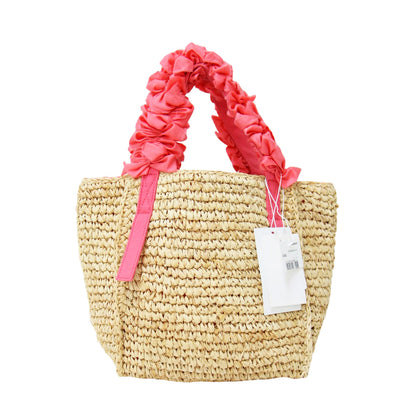 伊勢丹限定 グレープハンドル ラフィア トートバッグ / カゴバッグ ハンドバッグ フリル シルク