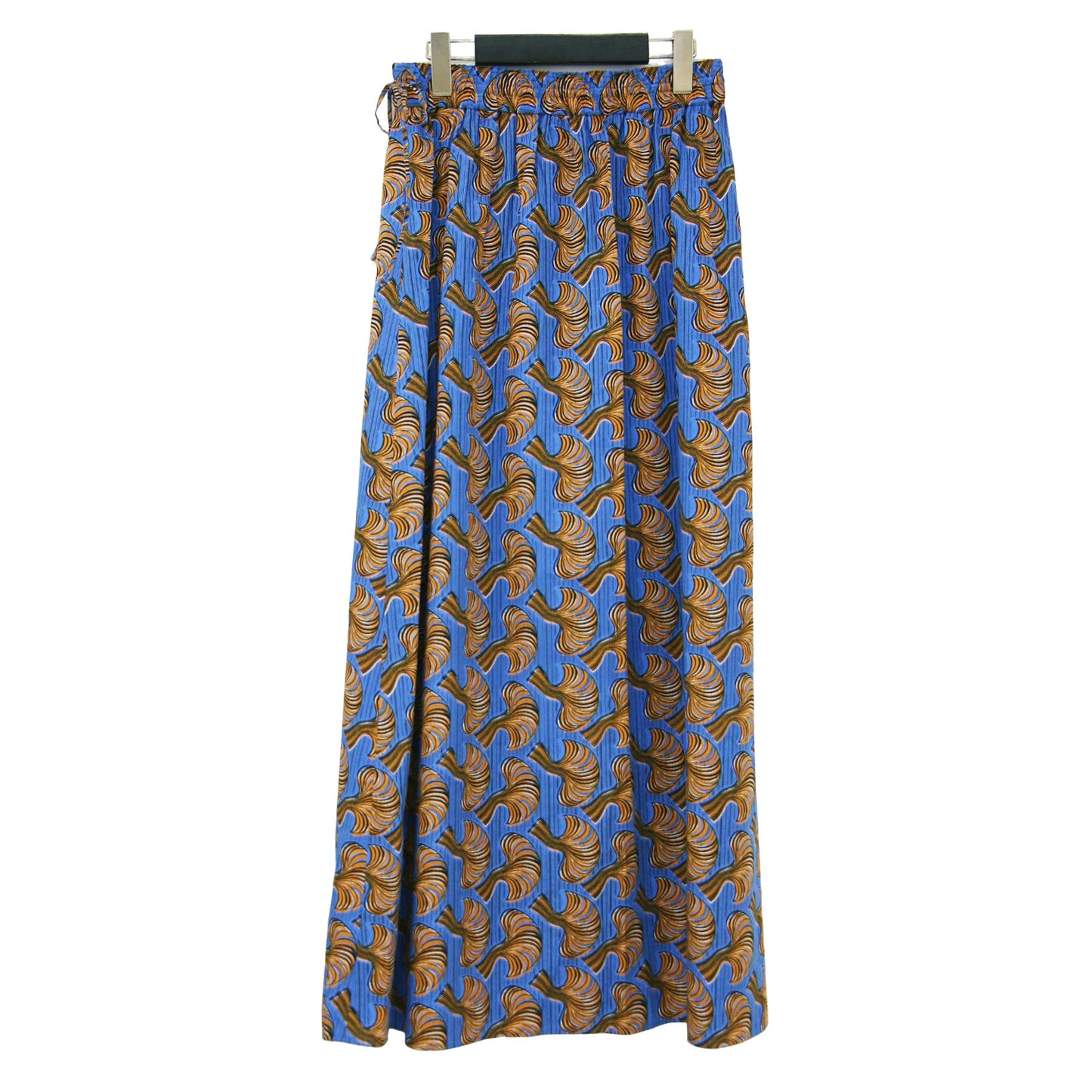 24春夏 アフリカンプリント ギャザー マキシ スカート / ロング丈 フレア ウエストゴム コットン レーヨン ウォッシャブル