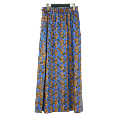 24春夏 アフリカンプリント ギャザー マキシ スカート / ロング丈 フレア ウエストゴム コットン レーヨン ウォッシャブル