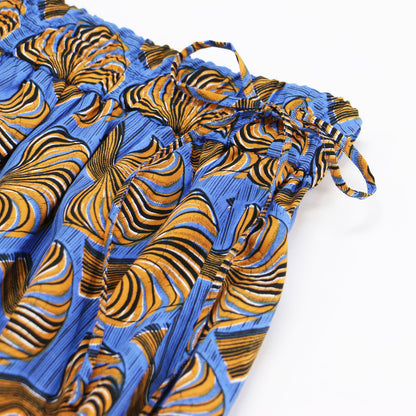 24春夏 アフリカンプリント ギャザー マキシ スカート / ロング丈 フレア ウエストゴム コットン レーヨン ウォッシャブル