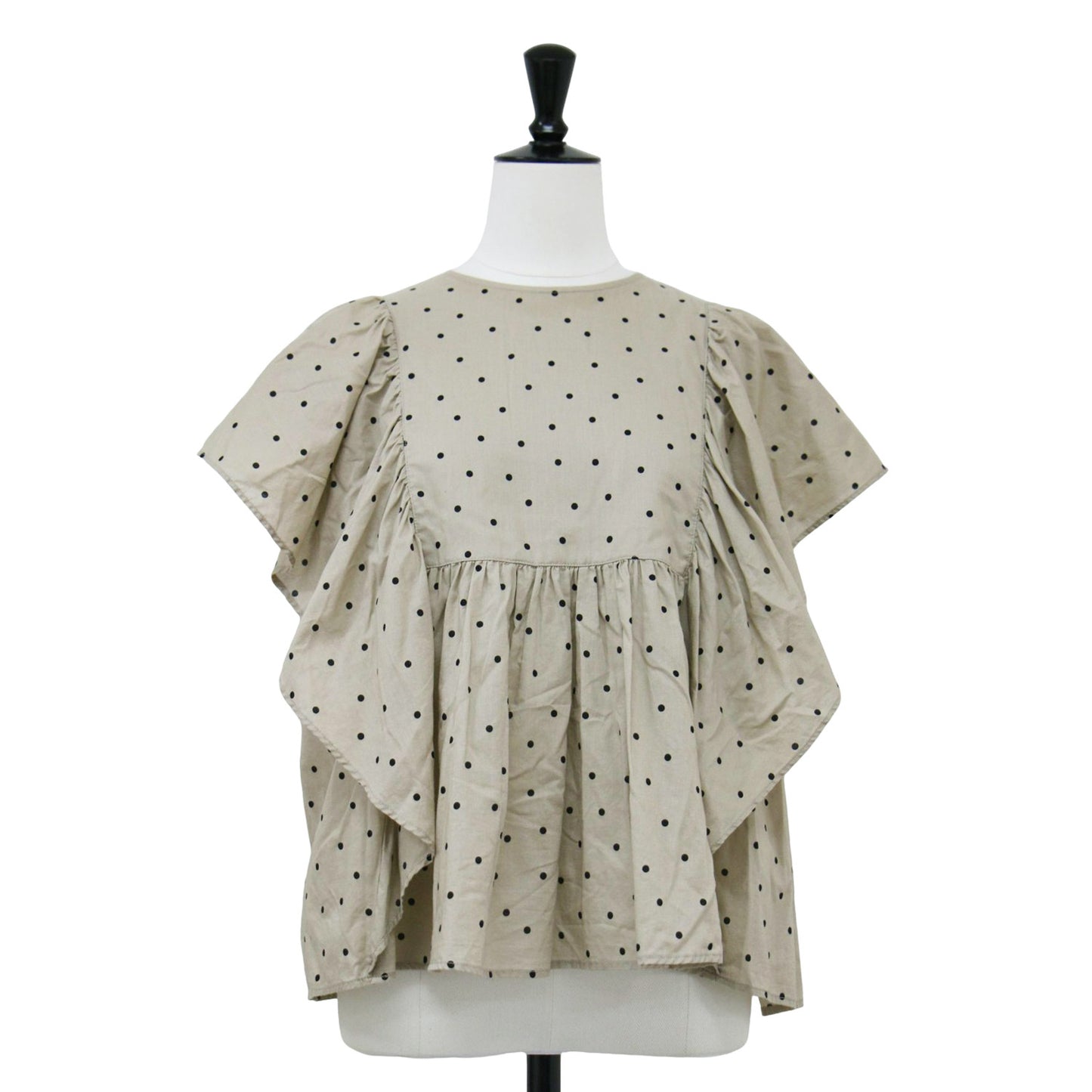 ドット フリル ブラウス / ノースリーブ シアー ギャザー ボリューム袖 コットン