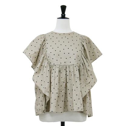 ドット フリル ブラウス / ノースリーブ シアー ギャザー ボリューム袖 コットン