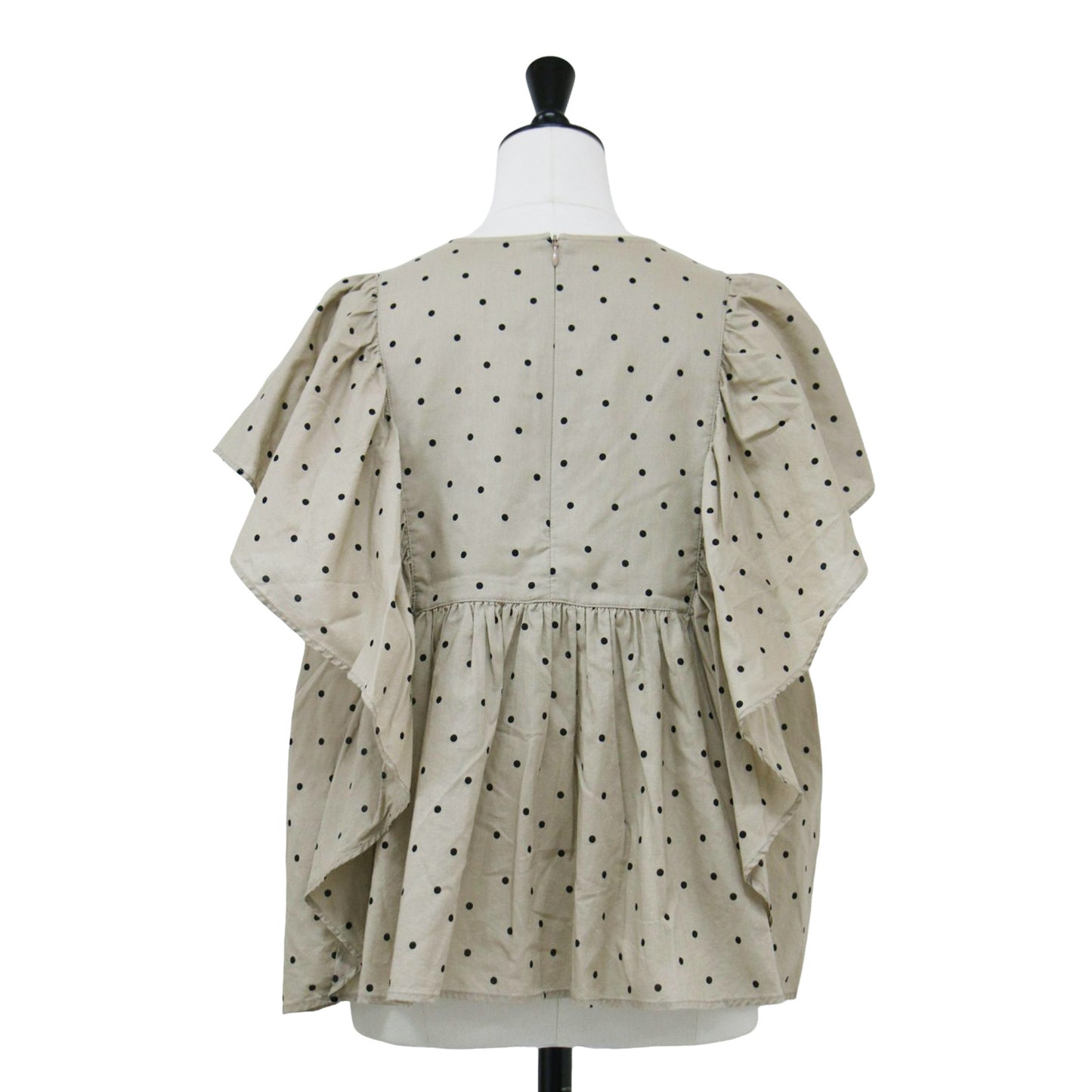 ドット フリル ブラウス / ノースリーブ シアー ギャザー ボリューム袖 コットン
