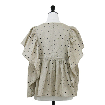 ドット フリル ブラウス / ノースリーブ シアー ギャザー ボリューム袖 コットン