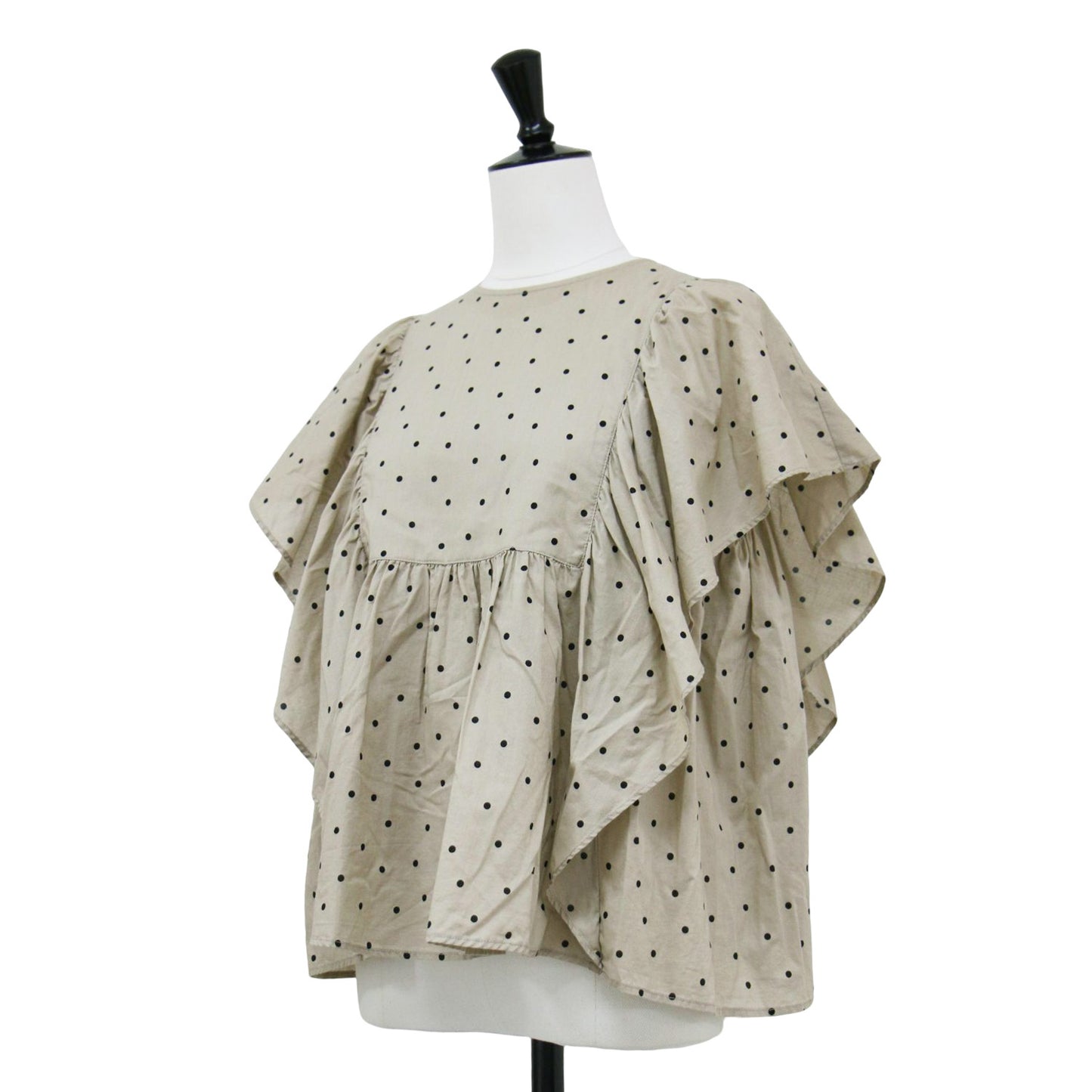 ドット フリル ブラウス / ノースリーブ シアー ギャザー ボリューム袖 コットン