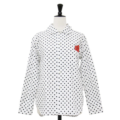 23春夏 フラワー刺繍 ポケット付き ドット 丸襟 シャツ / ブラウス 長袖 オーバーサイズ タック ラウンドヘム コットン