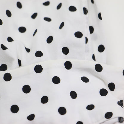 23春夏 フラワー刺繍 ポケット付き ドット 丸襟 シャツ / ブラウス 長袖 オーバーサイズ タック ラウンドヘム コットン