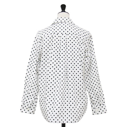 23春夏 フラワー刺繍 ポケット付き ドット 丸襟 シャツ / ブラウス 長袖 オーバーサイズ タック ラウンドヘム コットン