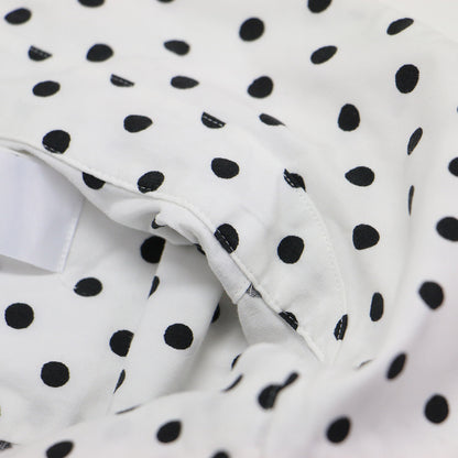 23春夏 フラワー刺繍 ポケット付き ドット 丸襟 シャツ / ブラウス 長袖 オーバーサイズ タック ラウンドヘム コットン