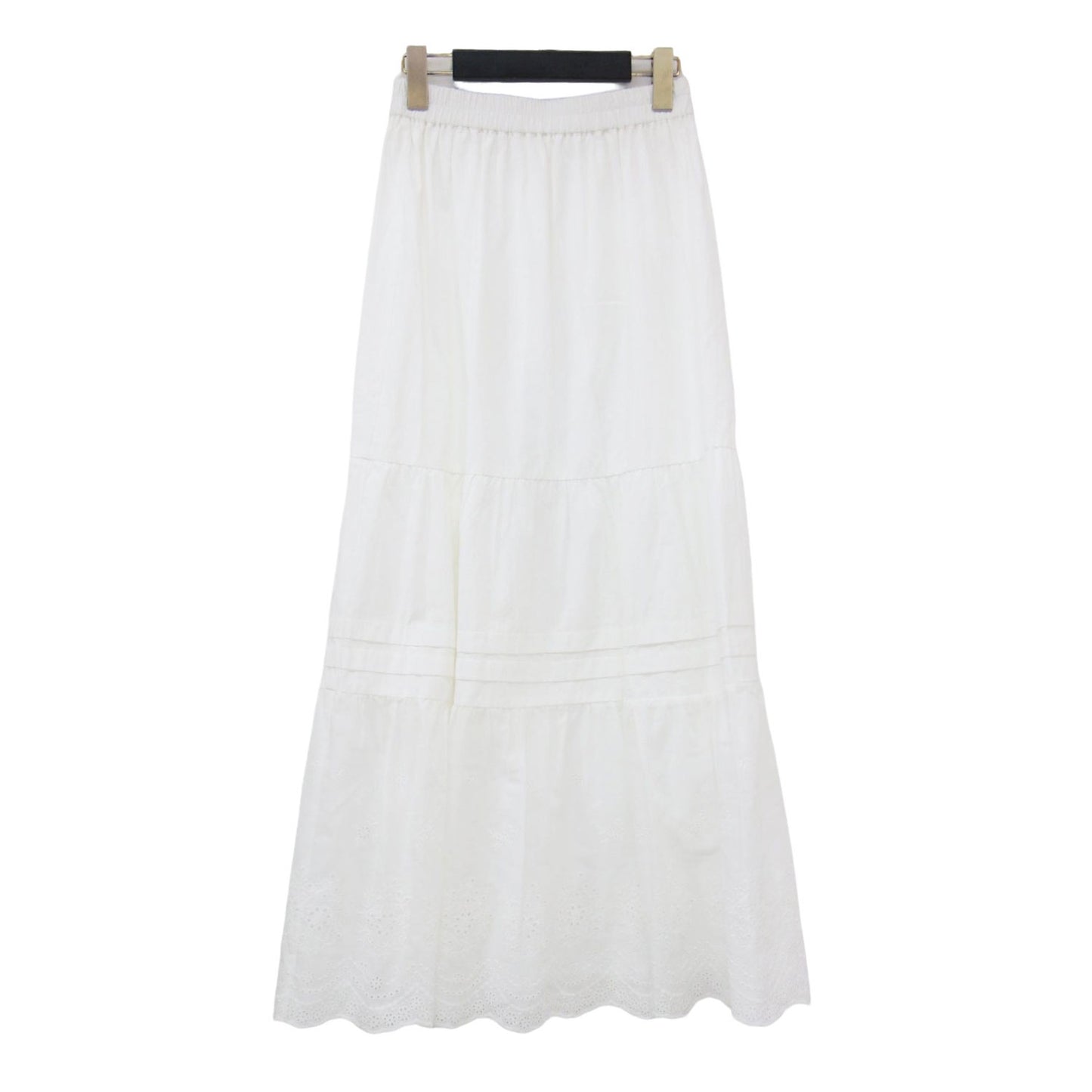 25春夏 × HAPPY PLUS STORE 別注 ヘムレース コットン スカート / HEM LACE COTTON SKIRT ロング丈 ティアード ウエストゴム 刺繍