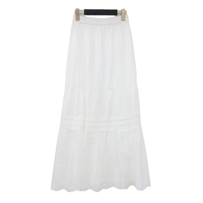 25春夏 × HAPPY PLUS STORE 別注 ヘムレース コットン スカート / HEM LACE COTTON SKIRT ロング丈 ティアード ウエストゴム 刺繍