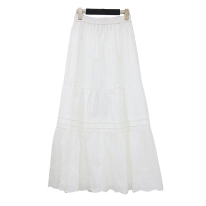 25春夏 × HAPPY PLUS STORE 別注 ヘムレース コットン スカート / HEM LACE COTTON SKIRT ロング丈 ティアード ウエストゴム 刺繍