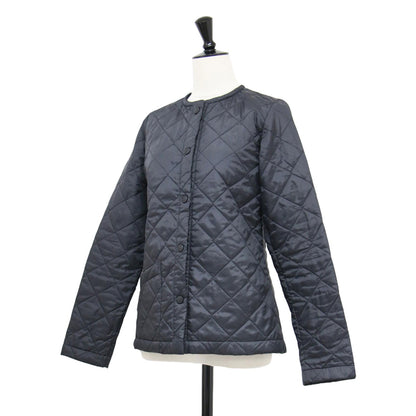 ノーカラー キルティング ジャケット / ショート丈 長袖 クルーネック 中わた