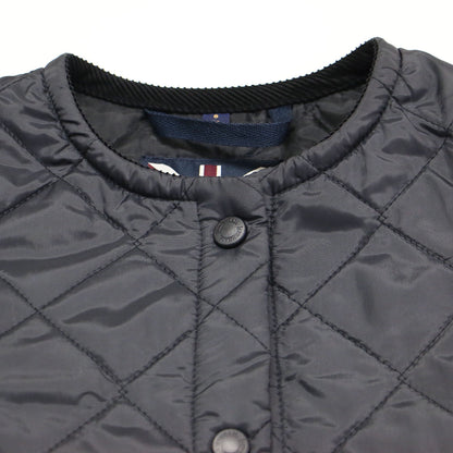 ノーカラー キルティング ジャケット / ショート丈 長袖 クルーネック 中わた