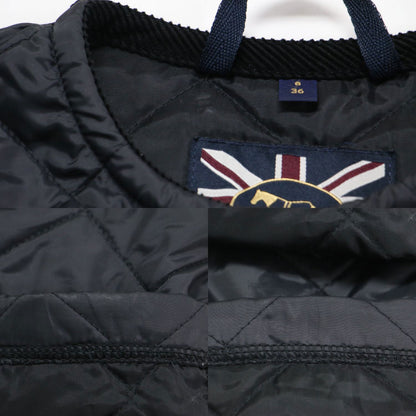 ノーカラー キルティング ジャケット / ショート丈 長袖 クルーネック 中わた