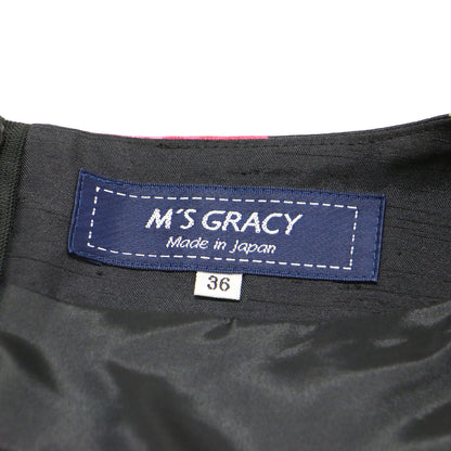 24春夏 ローズプリント タック フレアー ドレス / ワンピース 半袖 膝丈 フレア リボン 総柄