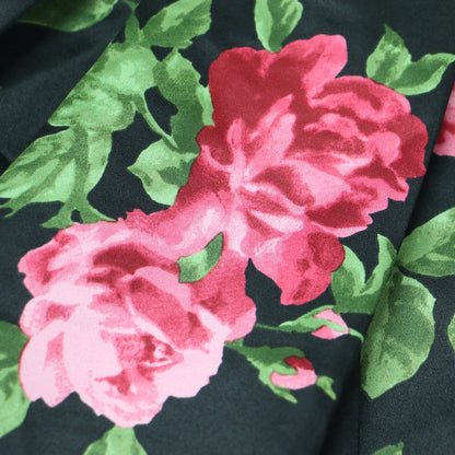 24春夏 ローズプリント タック フレアー ドレス / ワンピース 半袖 膝丈 フレア リボン 総柄