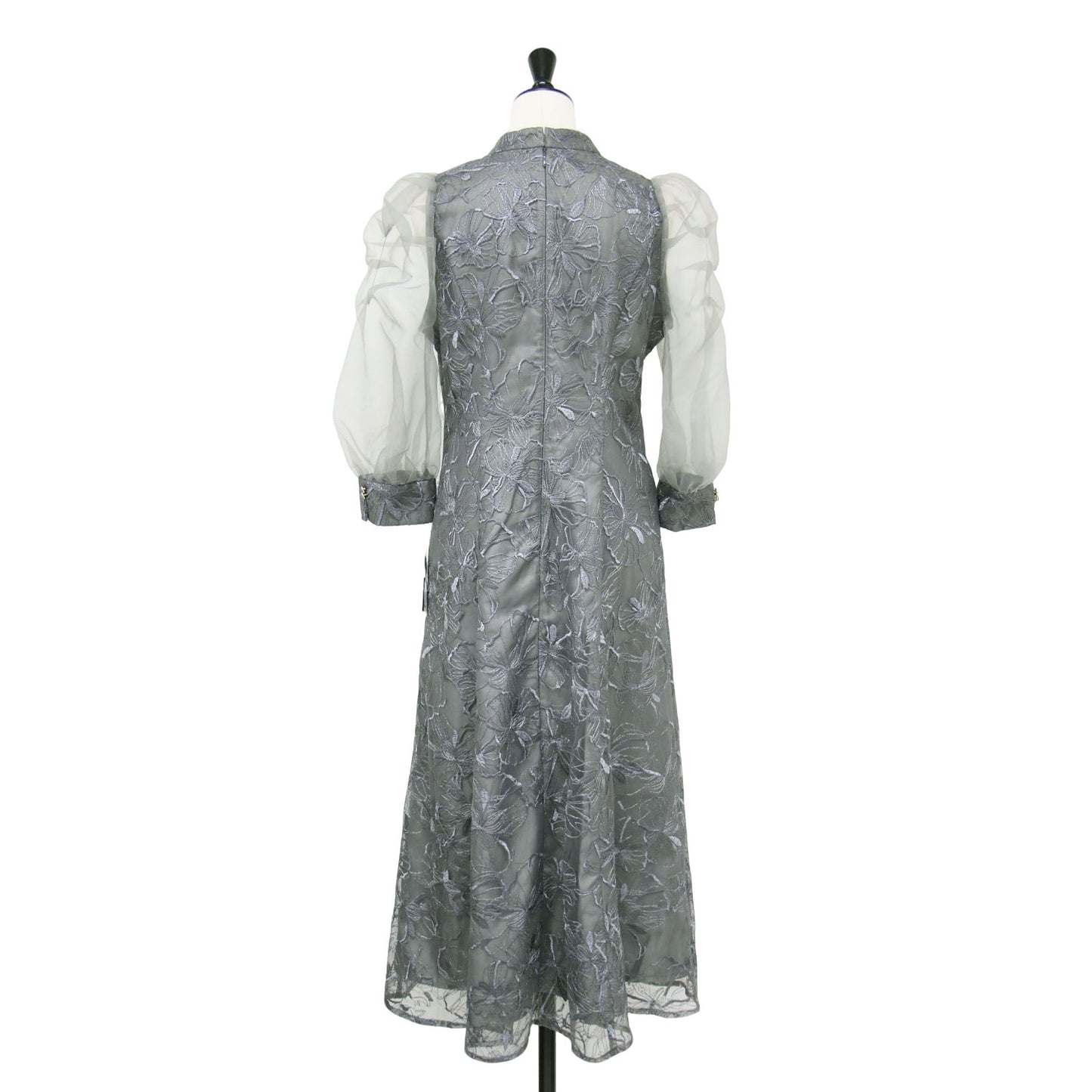 チュール レース 刺繍 ワンピース / ドレス 長袖 マキシ丈 フレア シアー