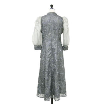 チュール レース 刺繍 ワンピース / ドレス 長袖 マキシ丈 フレア シアー