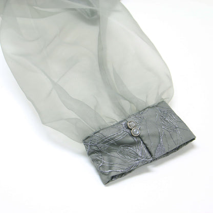 チュール レース 刺繍 ワンピース / ドレス 長袖 マキシ丈 フレア シアー