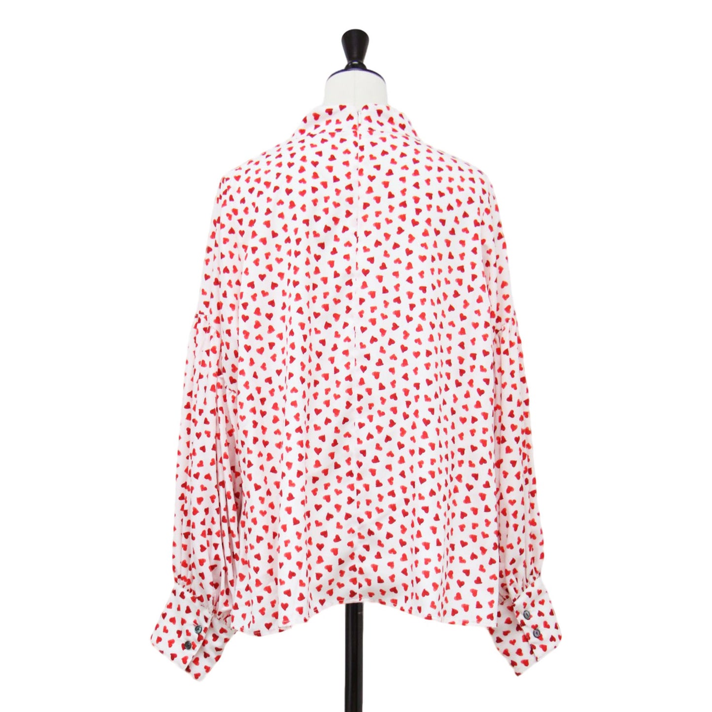 ボトルネック ハート柄 ブラウス / プルオーバー 長袖 タック ウォッシャブル