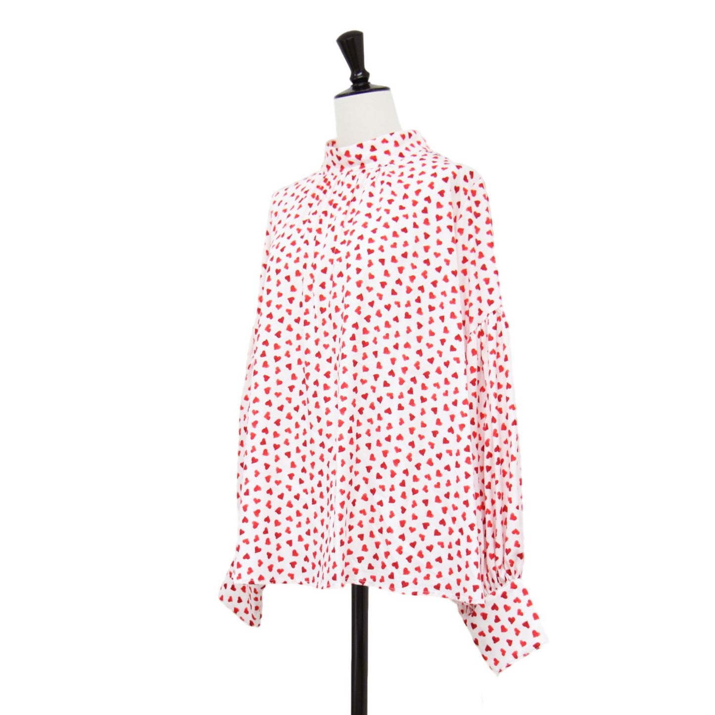 ボトルネック ハート柄 ブラウス / プルオーバー 長袖 タック ウォッシャブル