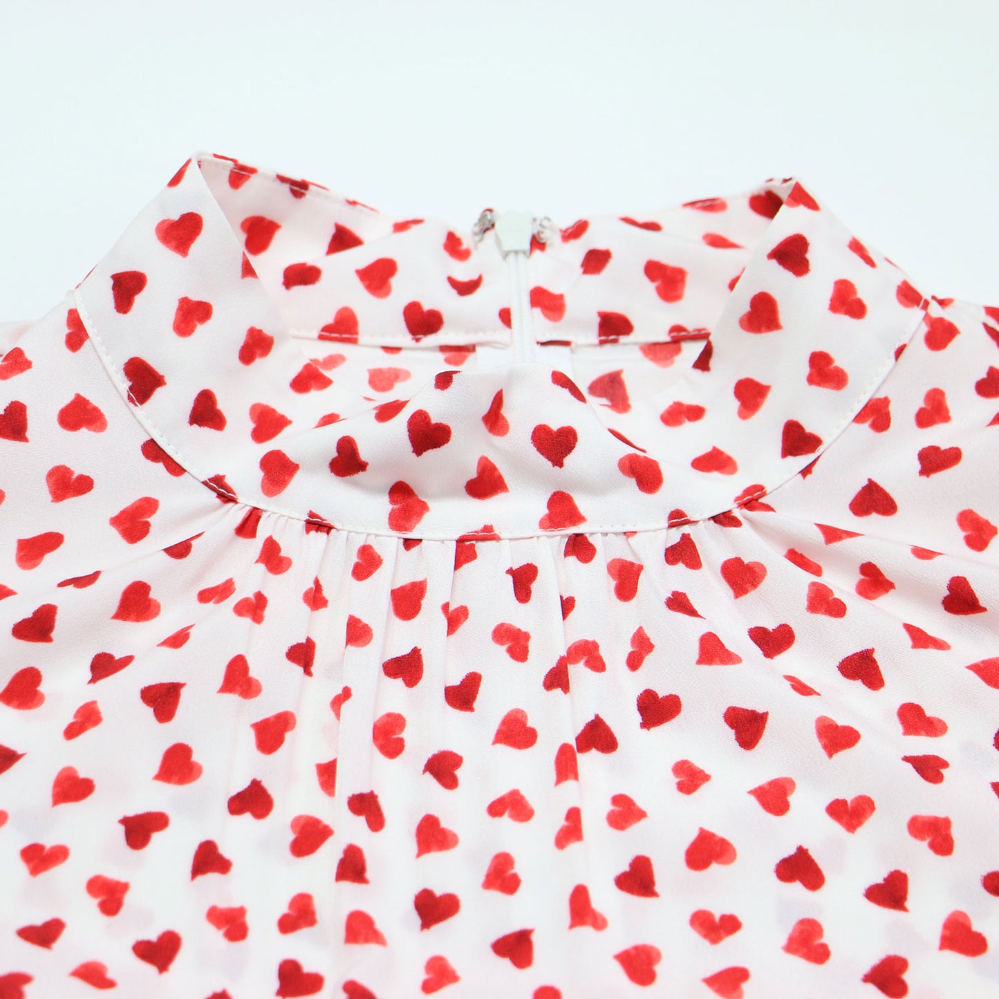 ボトルネック ハート柄 ブラウス / プルオーバー 長袖 タック ウォッシャブル