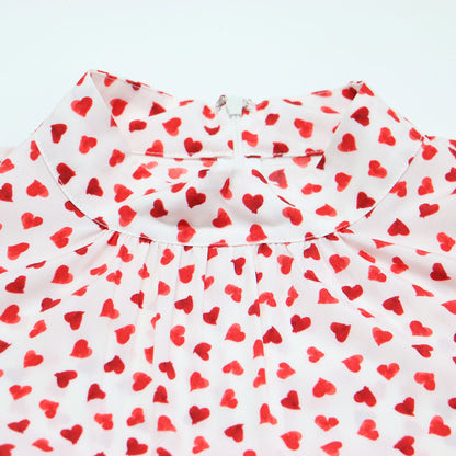 ボトルネック ハート柄 ブラウス / プルオーバー 長袖 タック ウォッシャブル