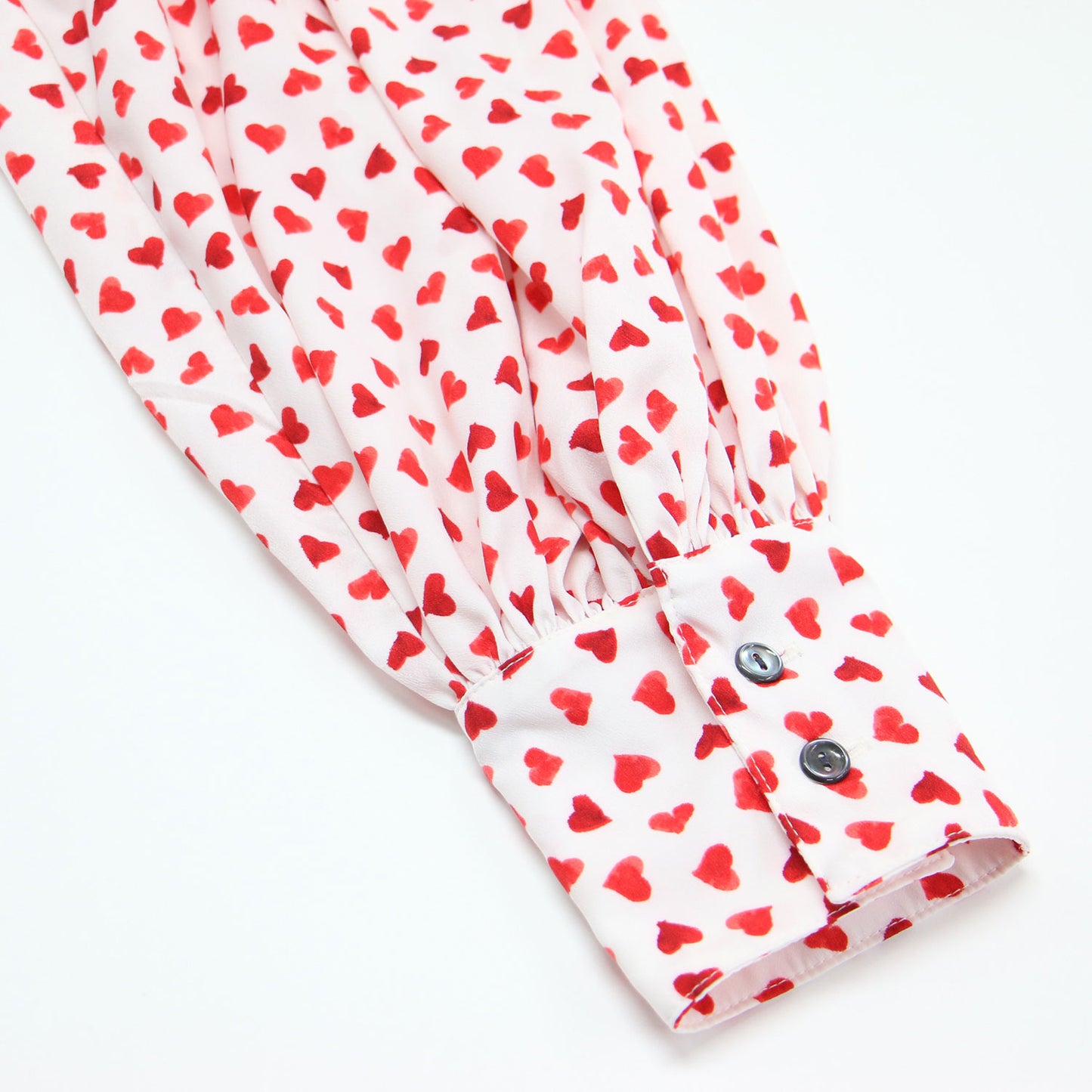 ボトルネック ハート柄 ブラウス / プルオーバー 長袖 タック ウォッシャブル