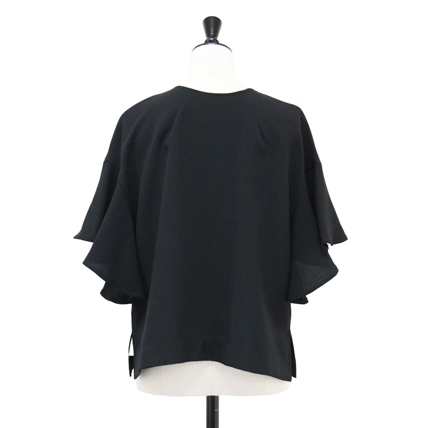 22春夏 麻調 2WAY フレア ブラウス / ジャケット クールネック 半袖 フリル