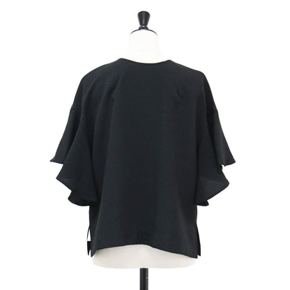 22春夏 麻調 2WAY フレア ブラウス / ジャケット クールネック 半袖 フリル