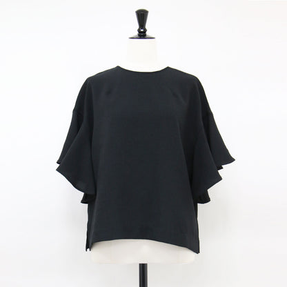 22春夏 麻調 2WAY フレア ブラウス / ジャケット クールネック 半袖 フリル